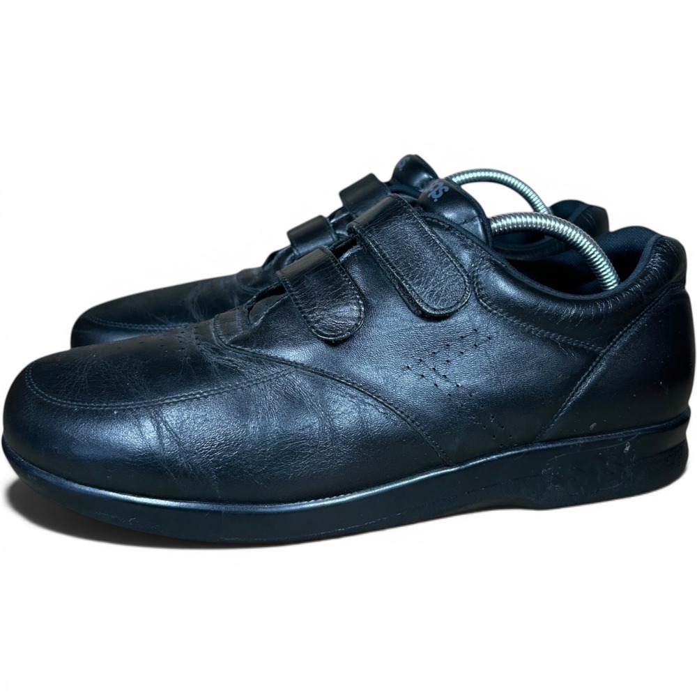 SAS Time Out Walking Shoes Mens 10.5 Black Leather Solid Hook Loop Comfort
